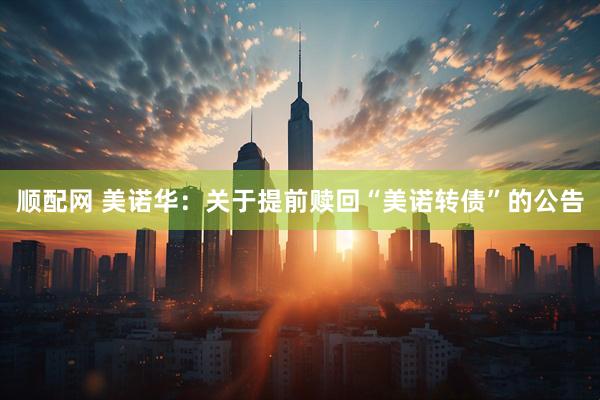 顺配网 美诺华：关于提前赎回“美诺转债”的公告